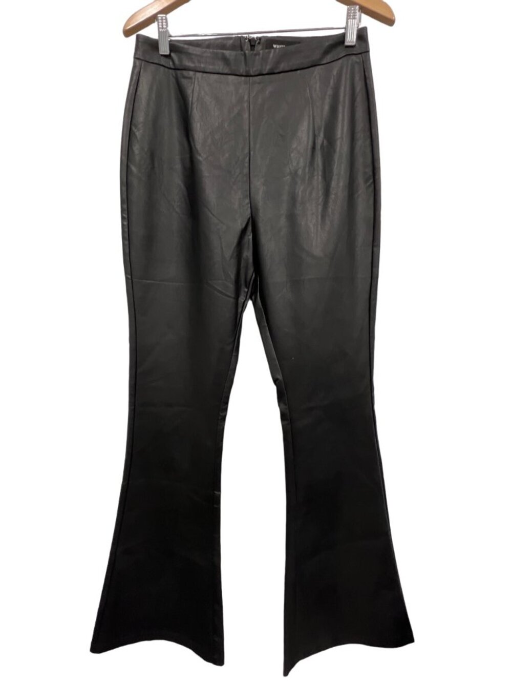 White Fox Show It Off Flare Pants Large Vegan Faux Leather High Waist Black Punk
